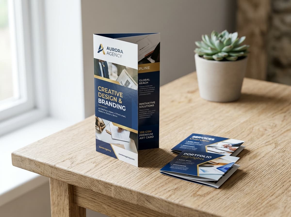 Folded 250 GSM A4 and A8 art card brochures - Slide 1