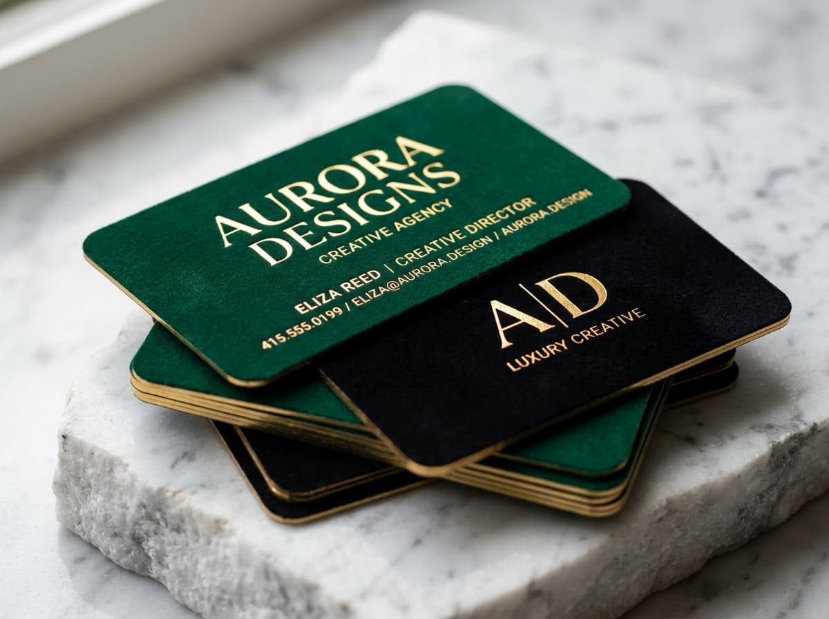 Thick 400 GSM velvet card with gold foil and corner cut - Slide 5