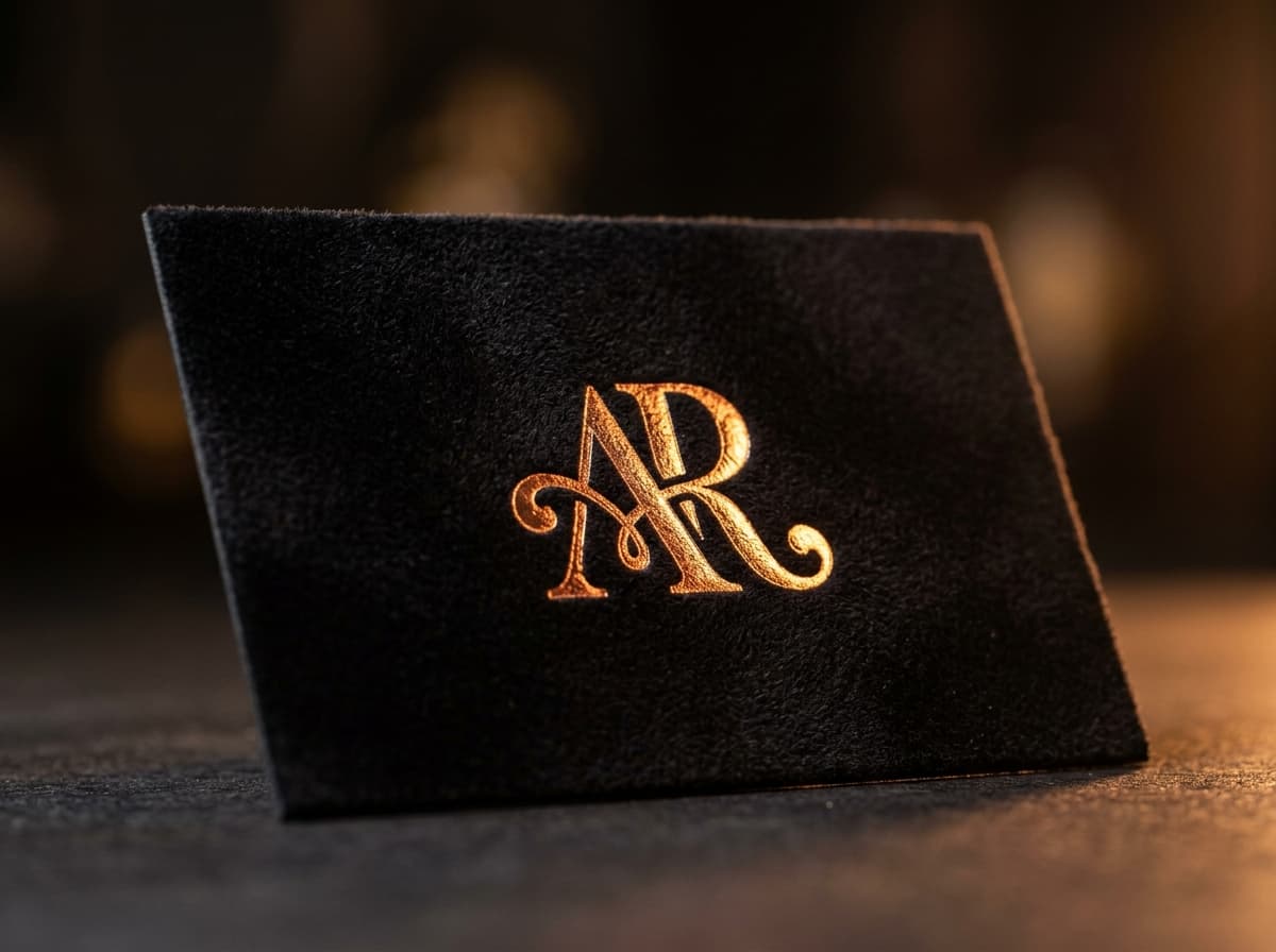 400 GSM luxury velvet card with single side sparkling metallic copper gold foil monogram